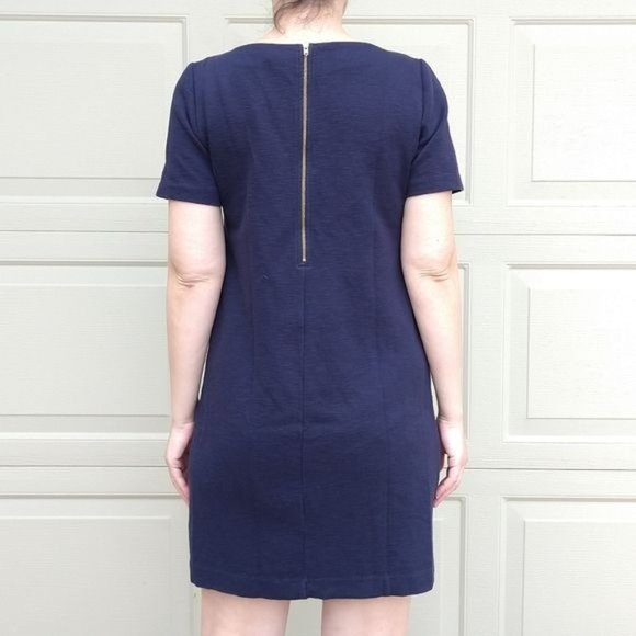 J. Crew Womens Stripe Knit Shift Dress Short Sleeve Back Zip Blue White Size 00 - Picture 5 of 14